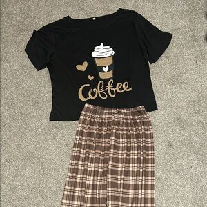 SHEIN Black and Brown Coffee Pajama Set